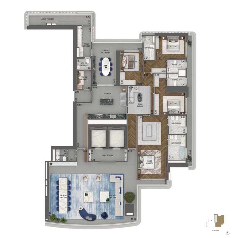 Planta padrão final 1 (pav. 3 ao 16) 376 m²