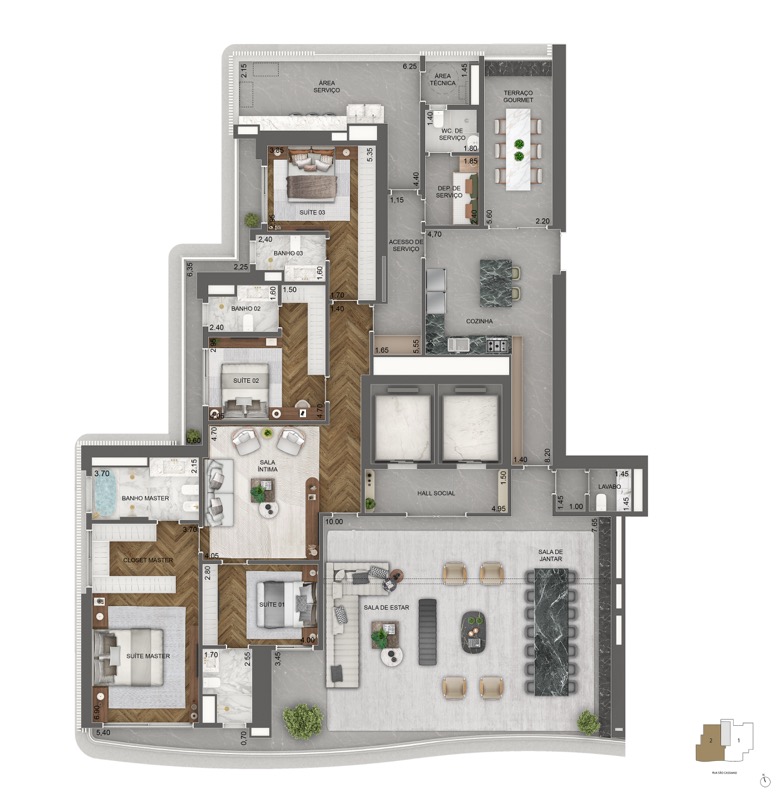 Planta padrão final 2 (pav. 3 ao 16) 346 m²