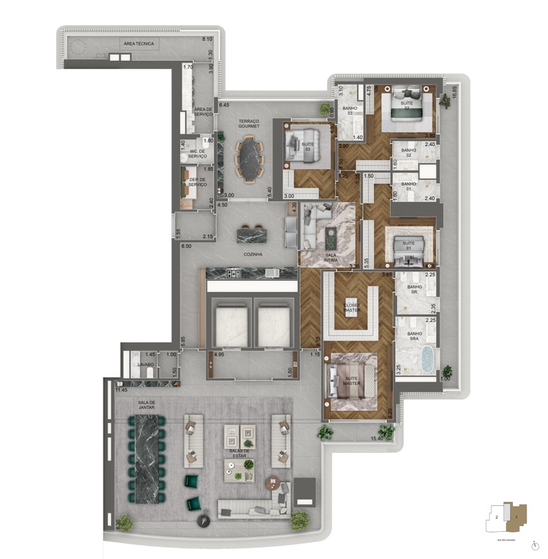 Planta padrão final 1 (pav. 17 ao 45) 395 m²
