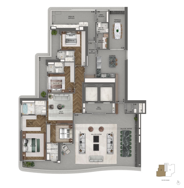 Planta padrão final 2 (pav. 17 ao 45) 372 m²