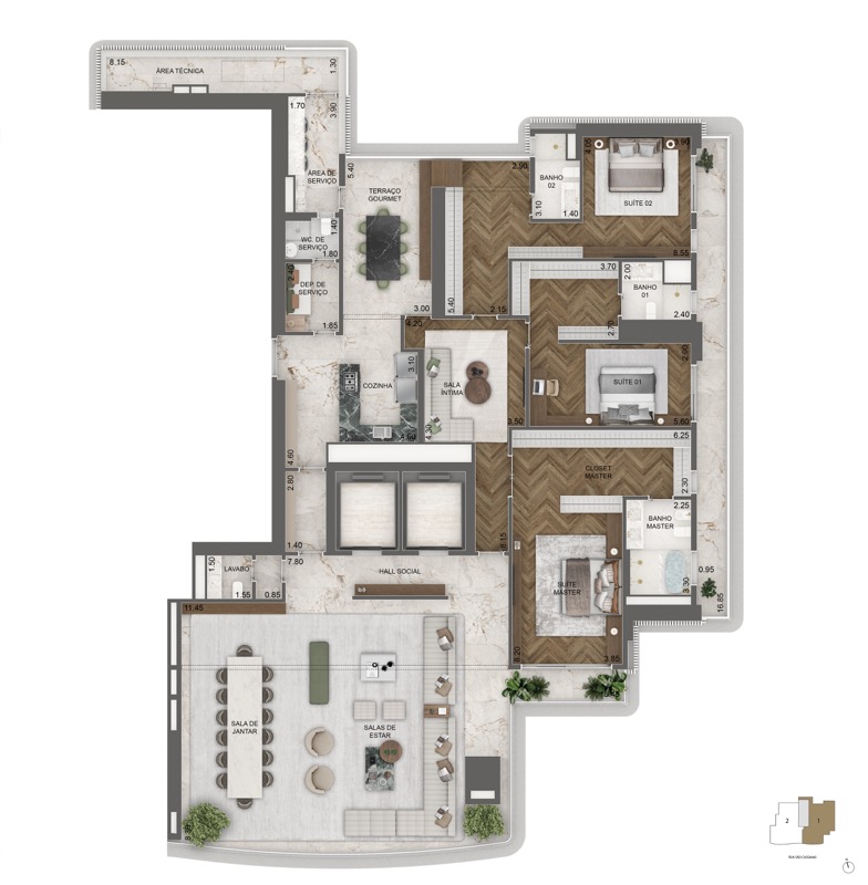 Planta padrão final 1 opção 1 (pav. 17 ao 45) 395 m²