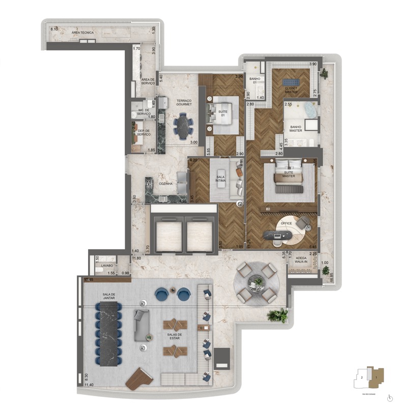 Planta padrão final 1 opção 2 (pav. 17 ao 45) 395 m²