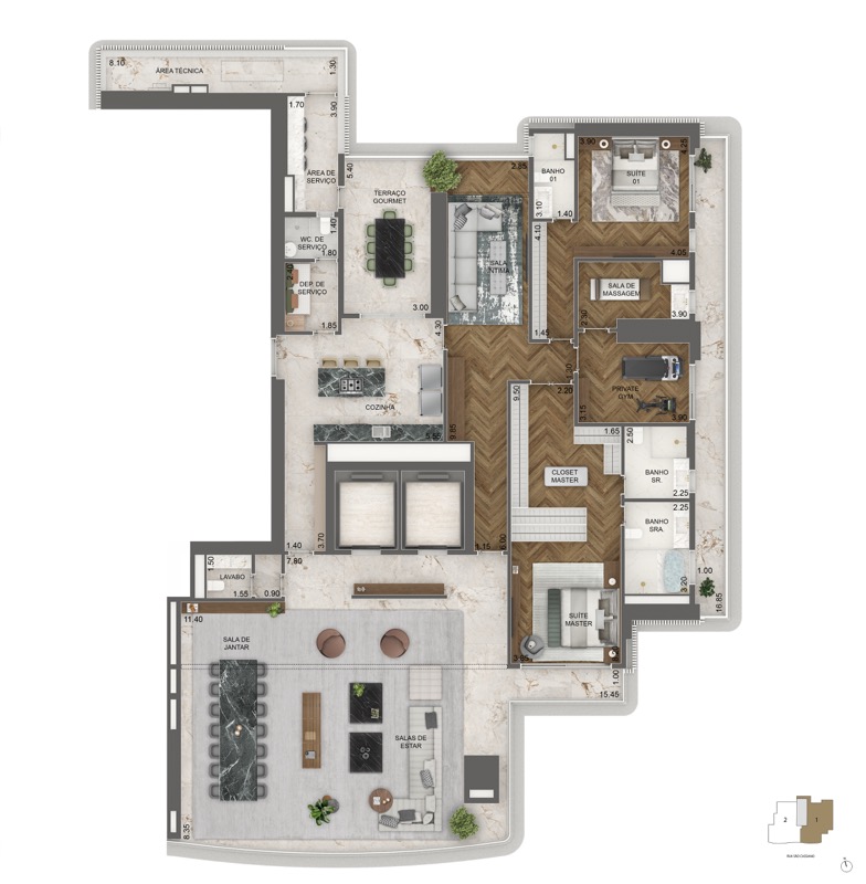 Planta padrão final 1 opção 3 (pav. 17 ao 45) 395 m²
