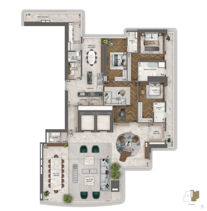 Planta padrão final 01 opção 04 (pav. 17 ao 45) 395 m²