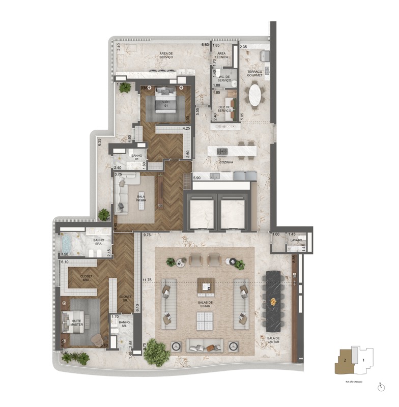 Planta padrão final 01 opção 01 (pav. 17 ao 45) 372 m²